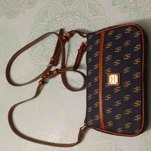EUC Dooney & Bourke Lola Pouchette Crossbody in Navy and Brown